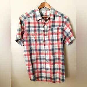 Columbia Pearl Snap Up Shirt Mens Blue Red White Plaid Western Style Sz Medium